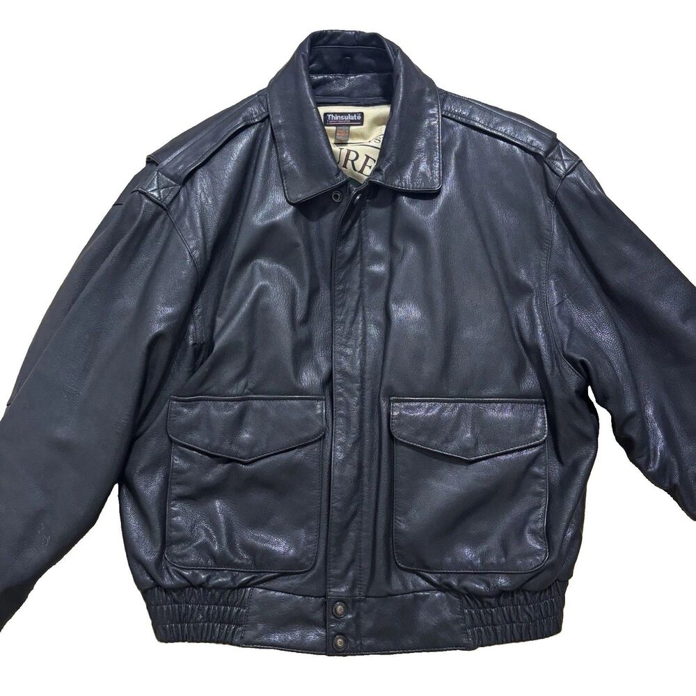 Vtg Wilsons Adventure Bound Sz Large Black Leather Jacket Heavy Zip Out Lining